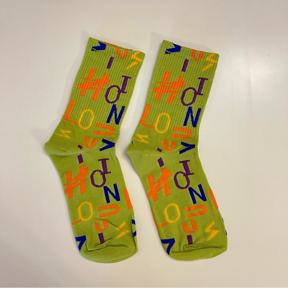 Multicolor Logo Monogram Crew Socks – Neon Lime - Picture 3 of 5